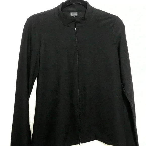 EILEEN FISHER Black Zip Up Viscose Jacket Shirt - Picture 5 of 11